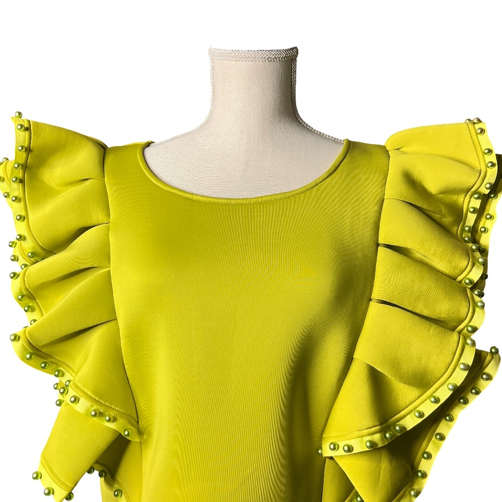 #A067  FT INC Lime Green Ruffle Top with Pearl Trim – Size XL (NWT) - Picture 5 of 9